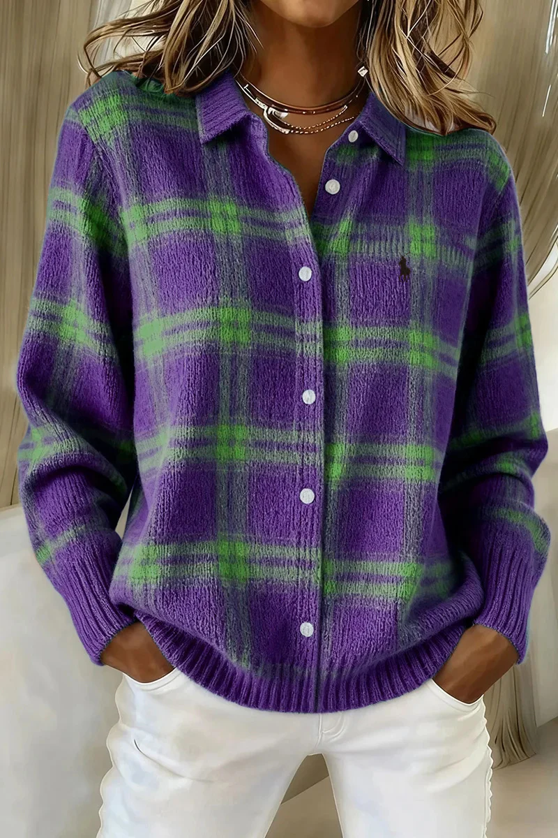2026 Relaxed Fit Plaid Knit Shirt - Clearance Sale - Image 3