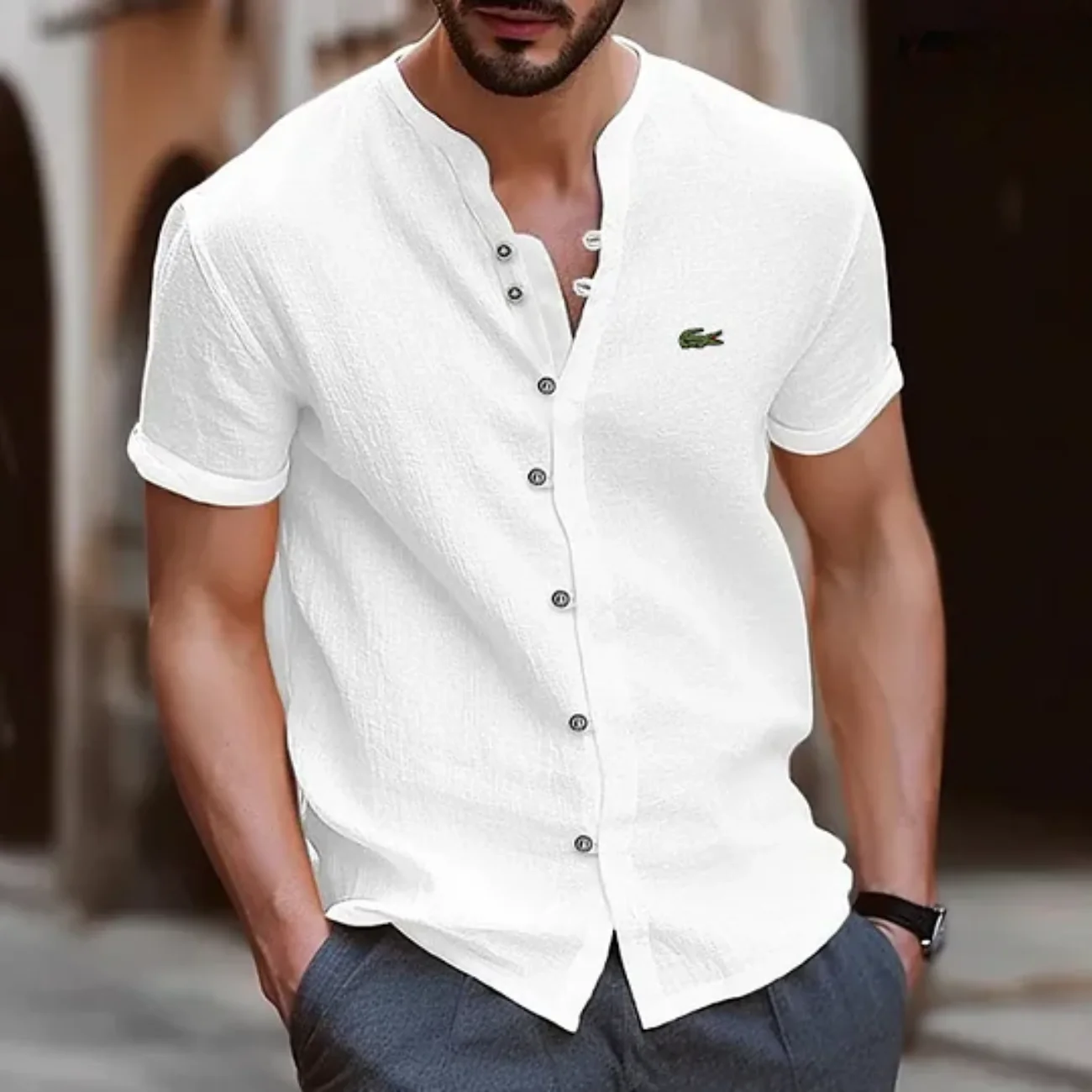 2026 Textured Button Henley Shirt - Clearance Sale - Image 2