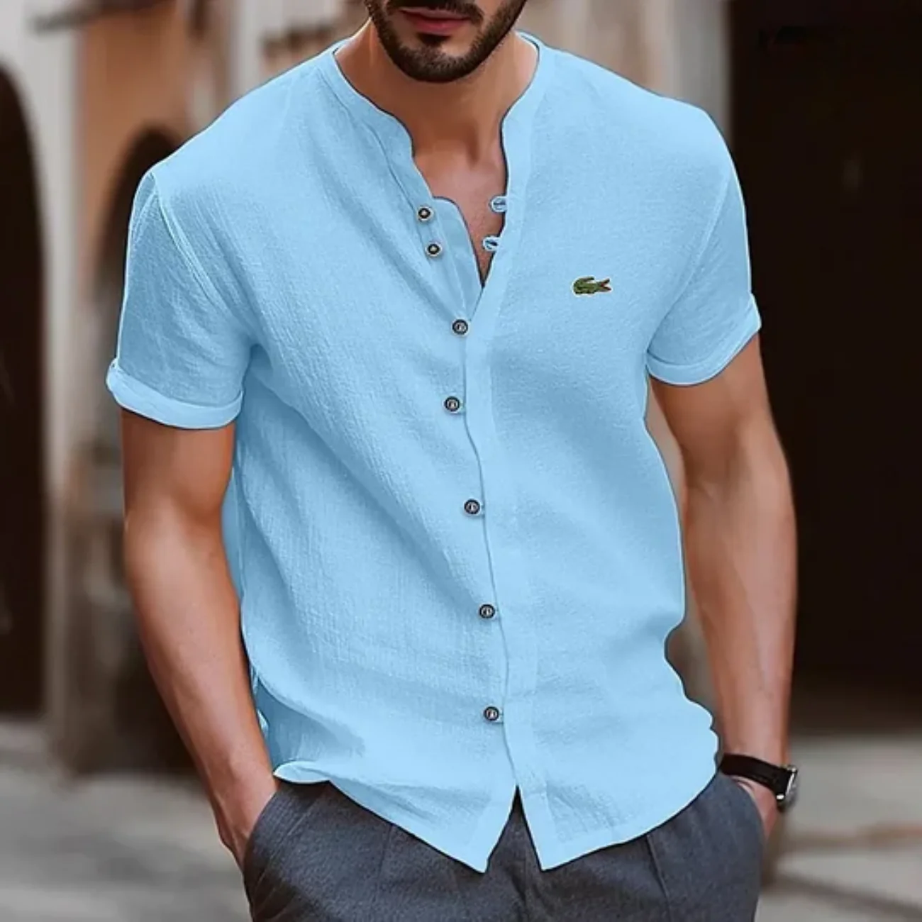 2026 Textured Button Henley Shirt - Clearance Sale - Image 3