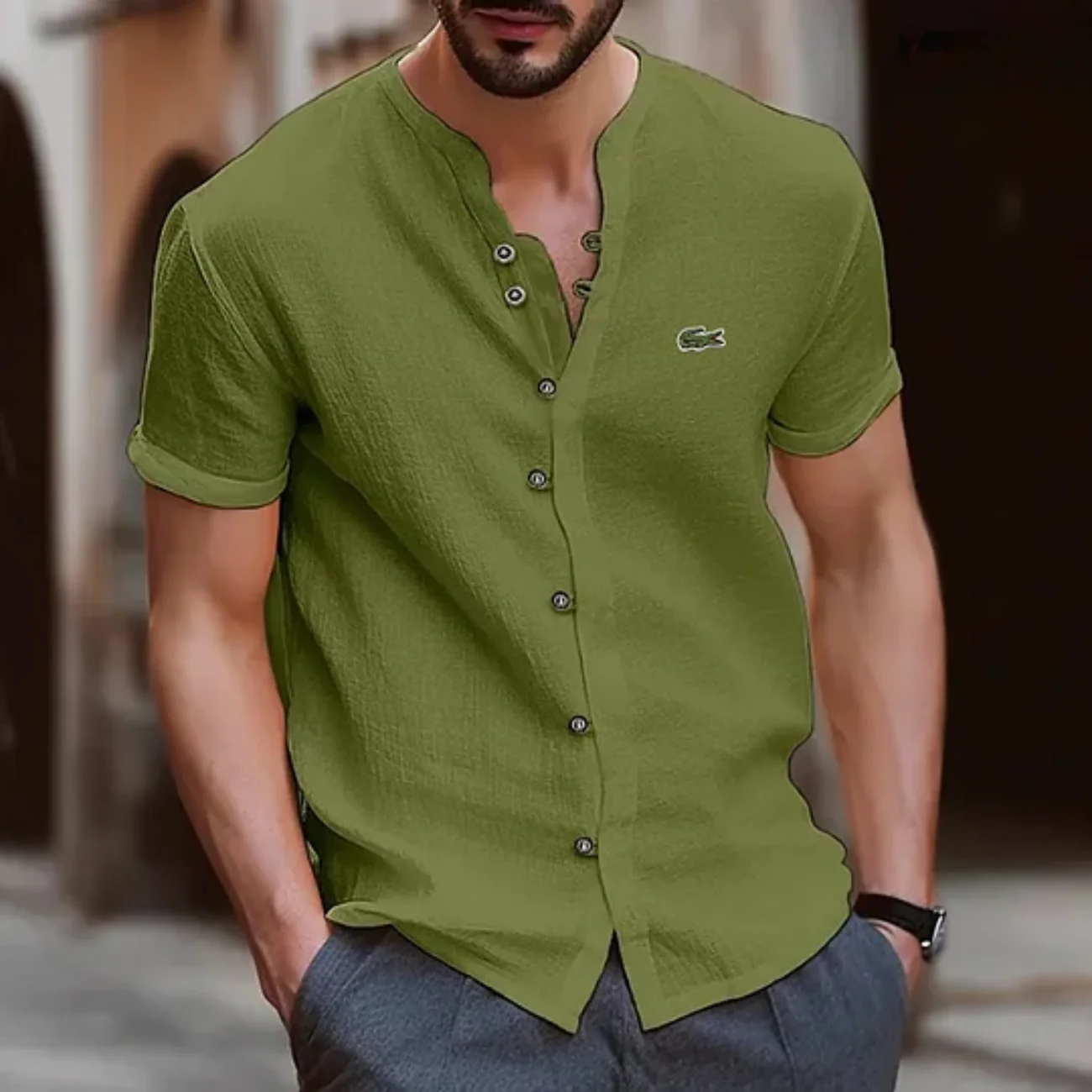 2026 Textured Button Henley Shirt - Clearance Sale - Image 4