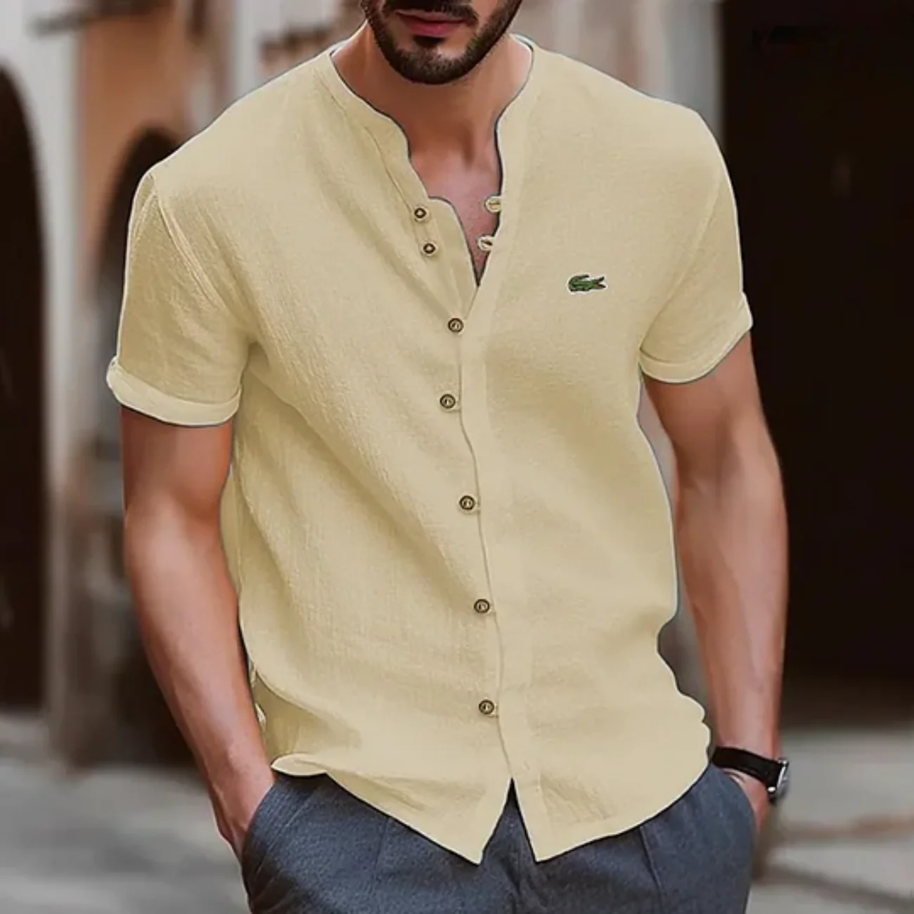 2026 Textured Button Henley Shirt - Clearance Sale - Image 5