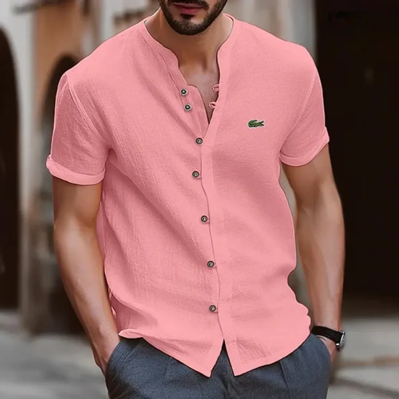 2026 Textured Button Henley Shirt - Clearance Sale - Image 6