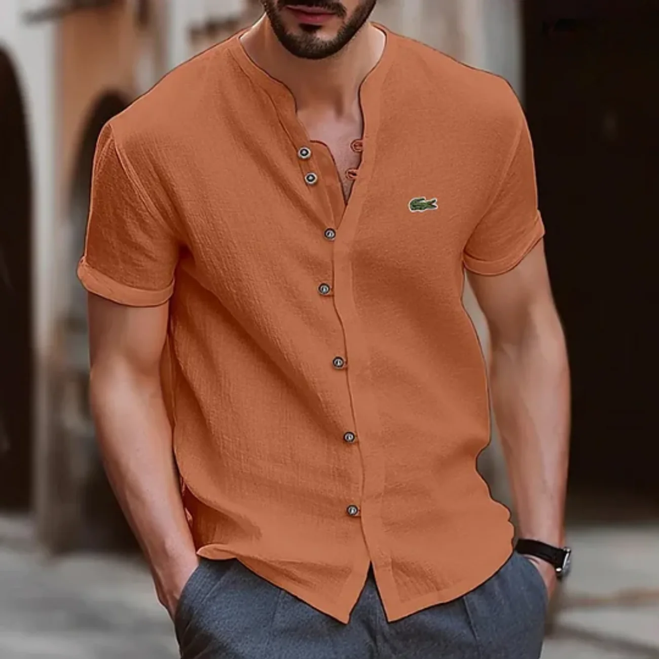 2026 Textured Button Henley Shirt - Clearance Sale - Image 7
