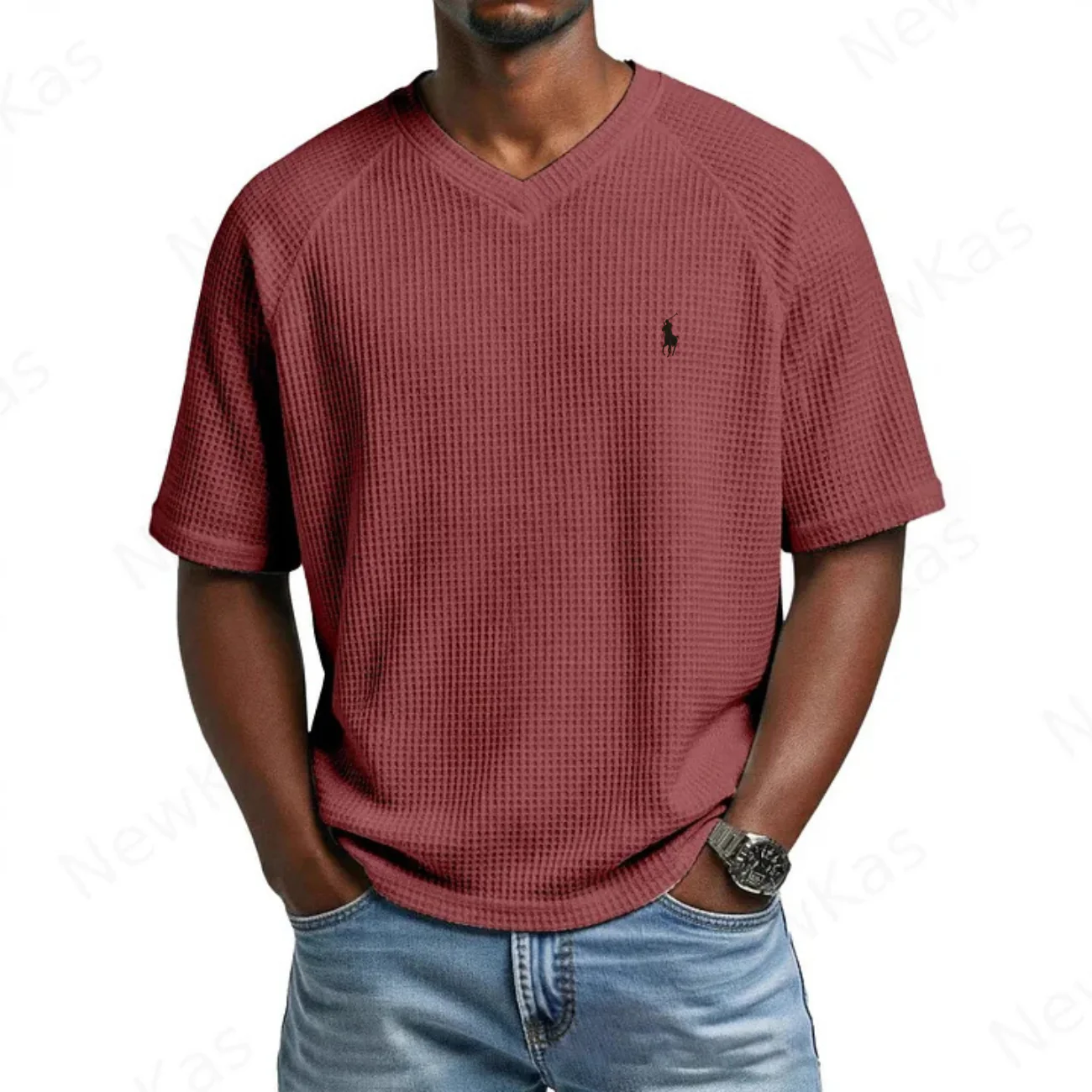 2026 Waffle Knit V-Neck Tee - Clearance Sale