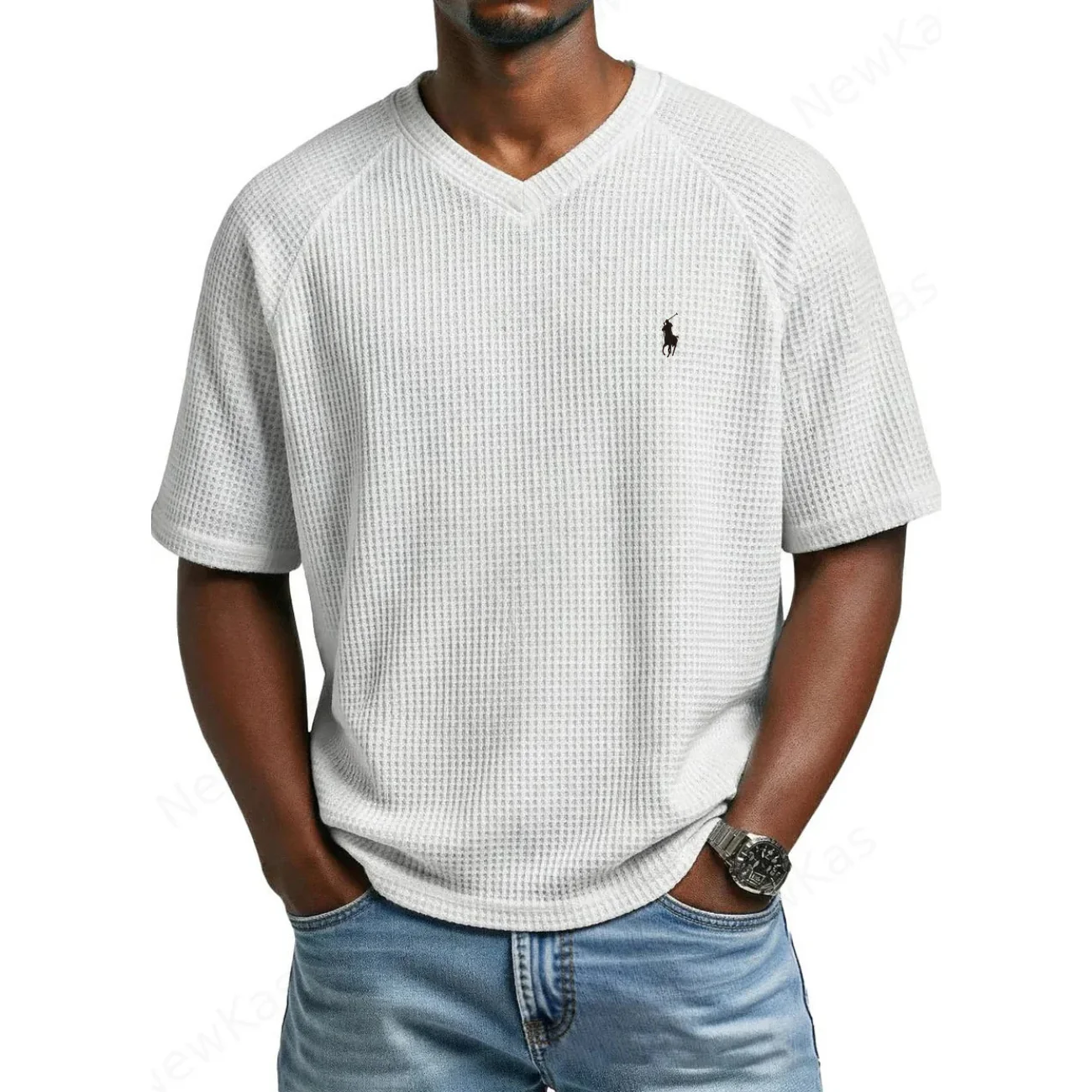 2026 Waffle Knit V-Neck Tee - Clearance Sale - Image 3