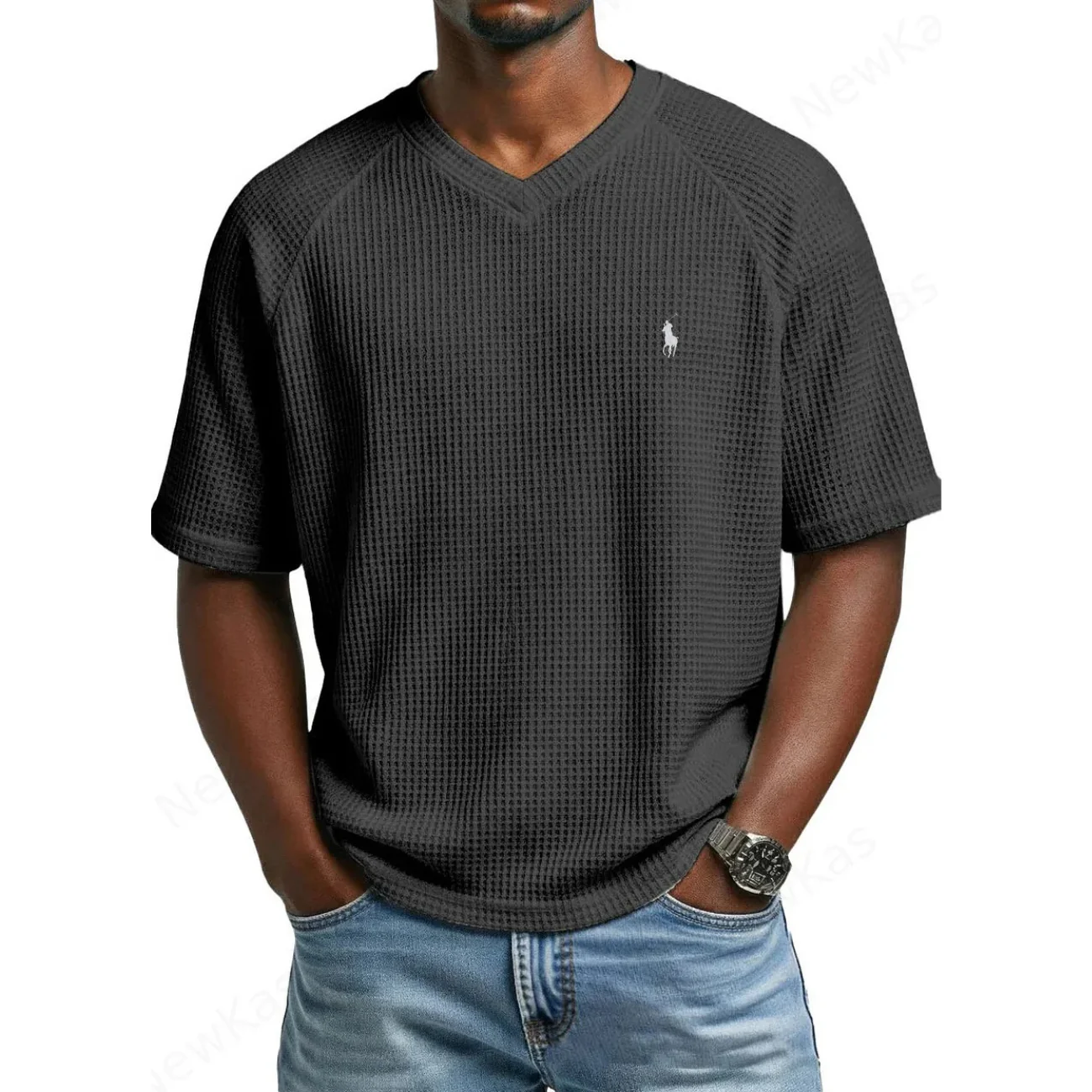 2026 Waffle Knit V-Neck Tee - Clearance Sale - Image 4