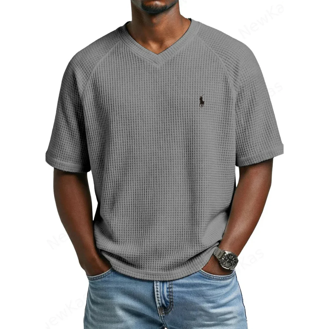 2026 Waffle Knit V-Neck Tee - Clearance Sale - Image 5