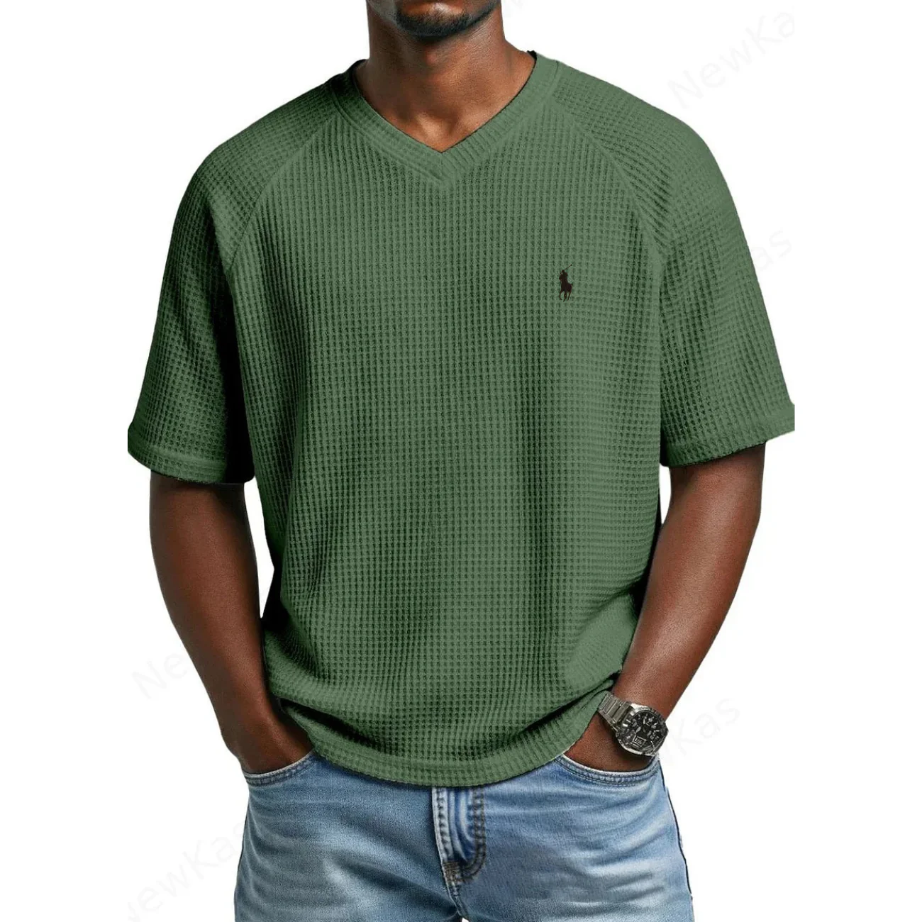 2026 Waffle Knit V-Neck Tee - Clearance Sale - Image 6