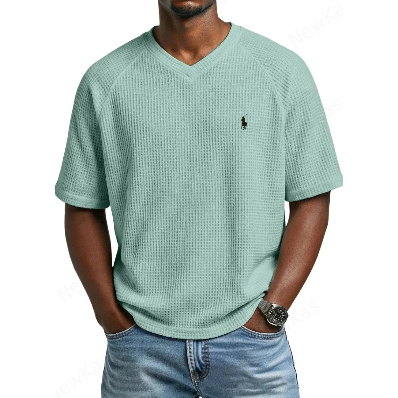 2026 Waffle Knit V-Neck Tee - Clearance Sale - Image 7