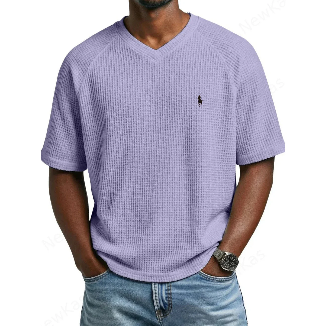 2026 Waffle Knit V-Neck Tee - Clearance Sale - Image 8