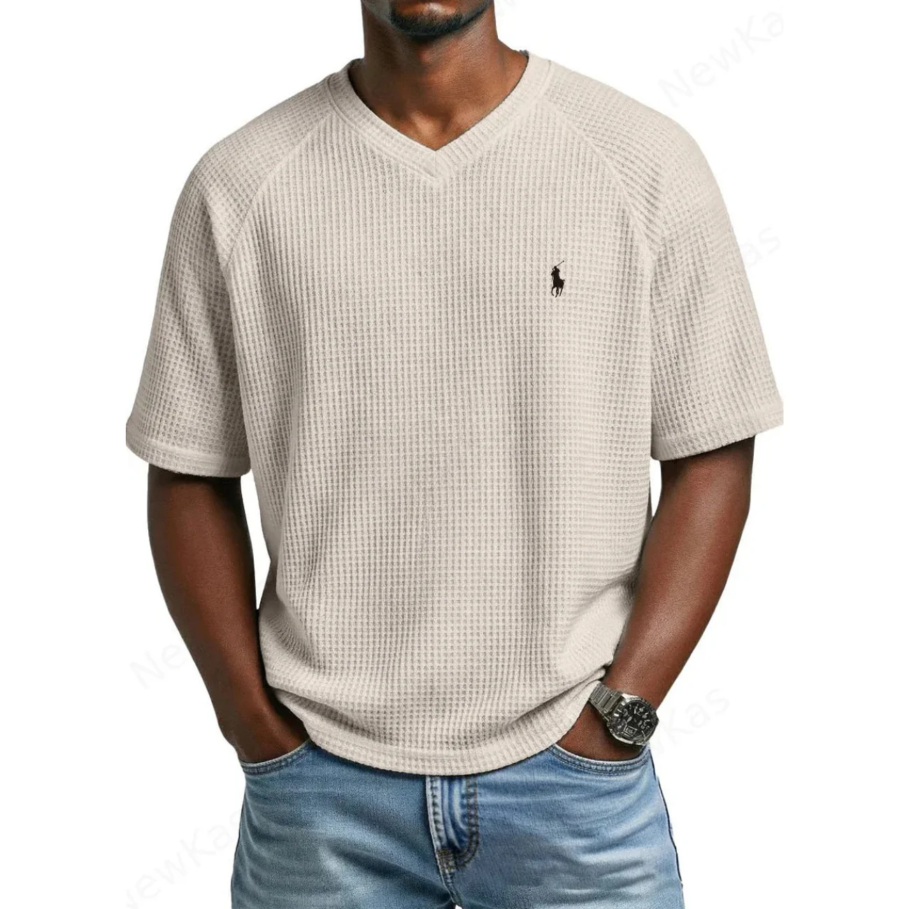 2026 Waffle Knit V-Neck Tee - Clearance Sale - Image 9