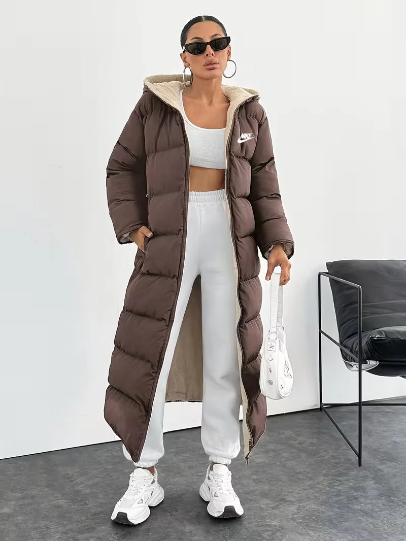 Long Puffer Coat with Hood and Sherpa Lining - CLEARANCE PRICE - Image 2