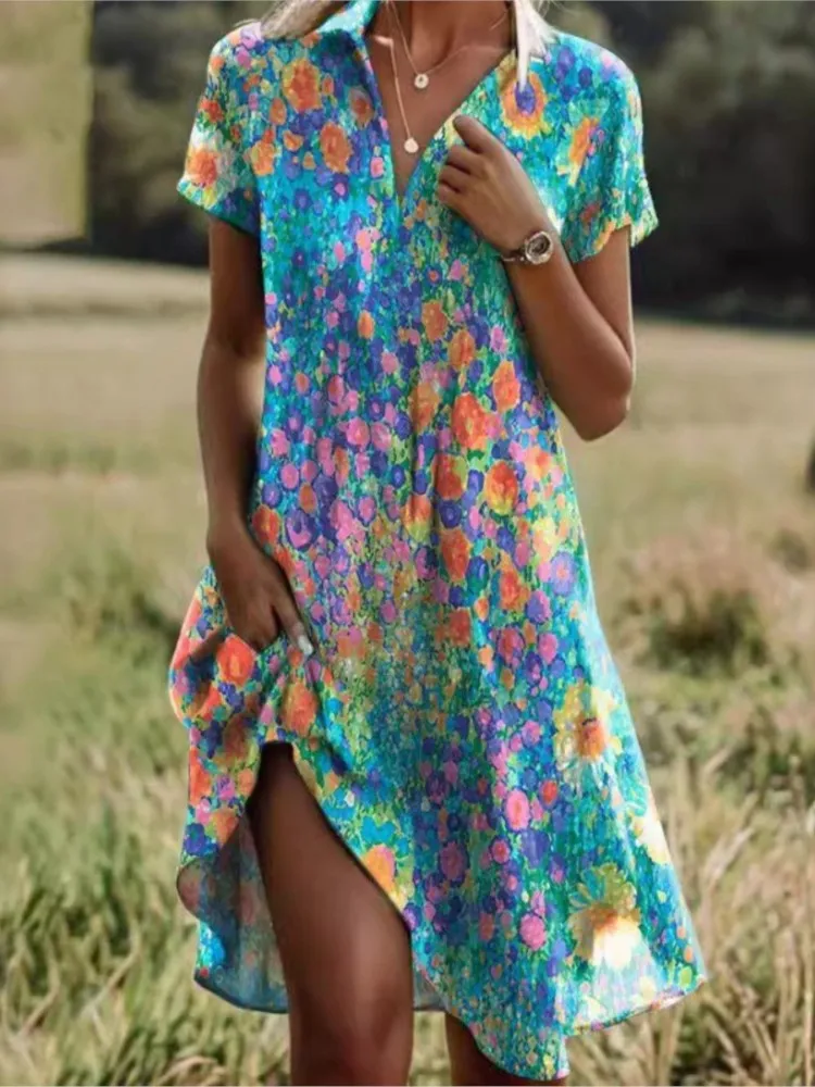 Carla™ | Stylish V-neck Buttoned Floral Dress - Image 7