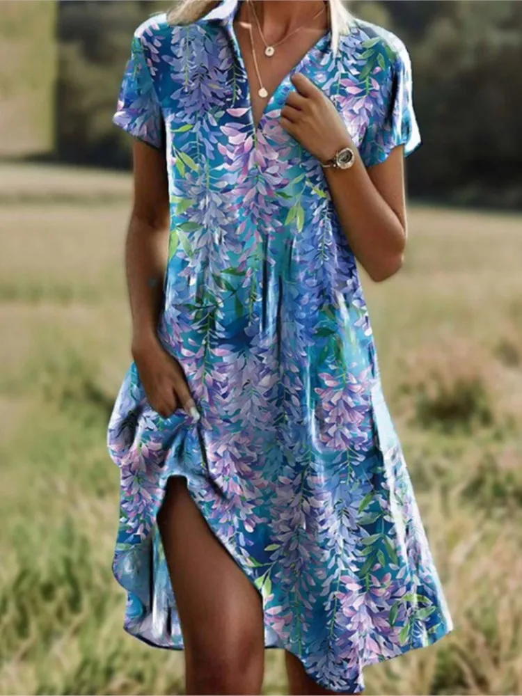 Carla™ | Stylish V-neck Buttoned Floral Dress - Image 9