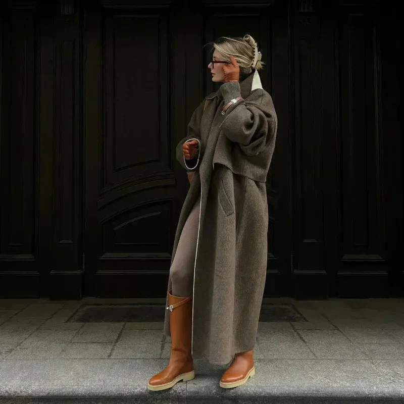 Charlotte – Women’s Long Relaxed-Fit Brown Coat - Image 2