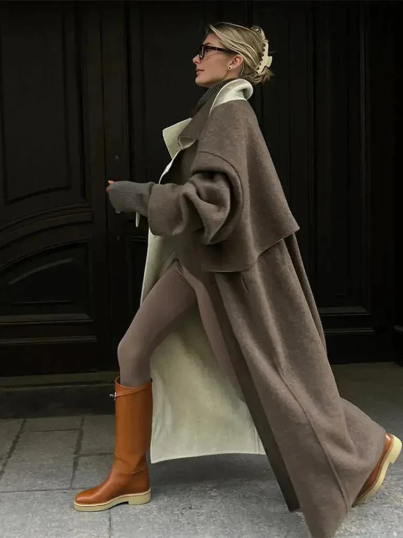 Charlotte – Women’s Long Relaxed-Fit Brown Coat - Image 6