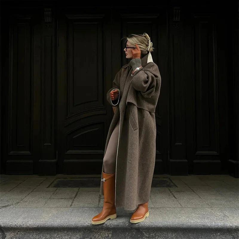 Charlotte – Women’s Long Relaxed-Fit Brown Coat - Image 7