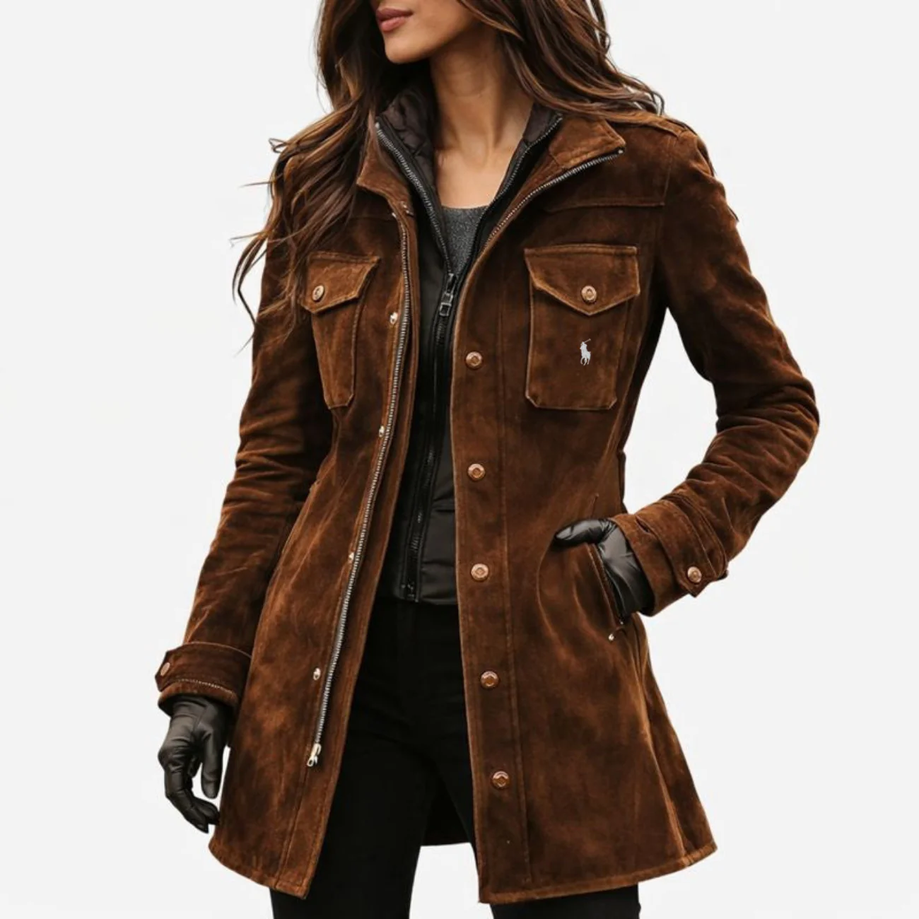 Classic Brown Suede Long Coat - Clreance sale