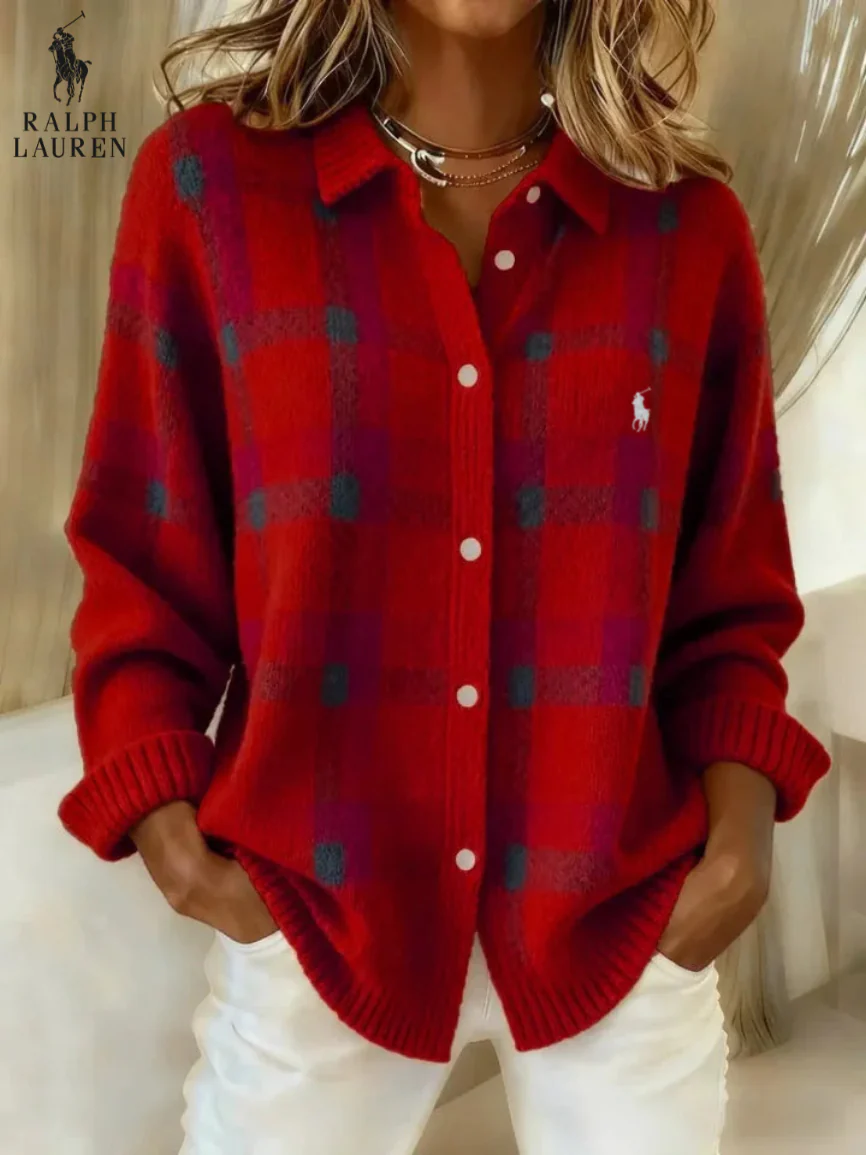 Classic Check Knit Button-Down Cardigan || Clearance Sale - Image 5