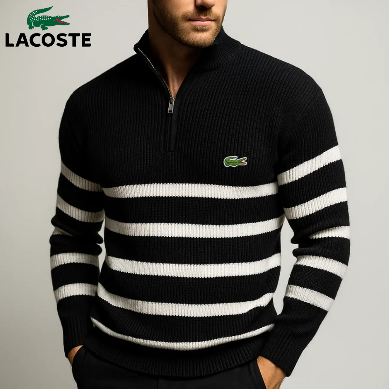 Classic Striped Zip-Up Sweater || Clearance Sale - Image 2