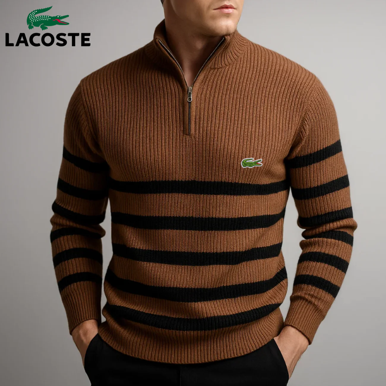 Classic Striped Zip-Up Sweater || Clearance Sale - Image 3
