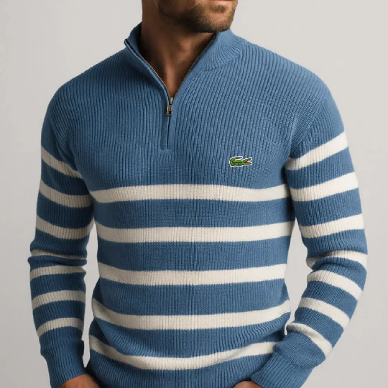 Classic Striped Zip-Up Sweater - Clearance Sale