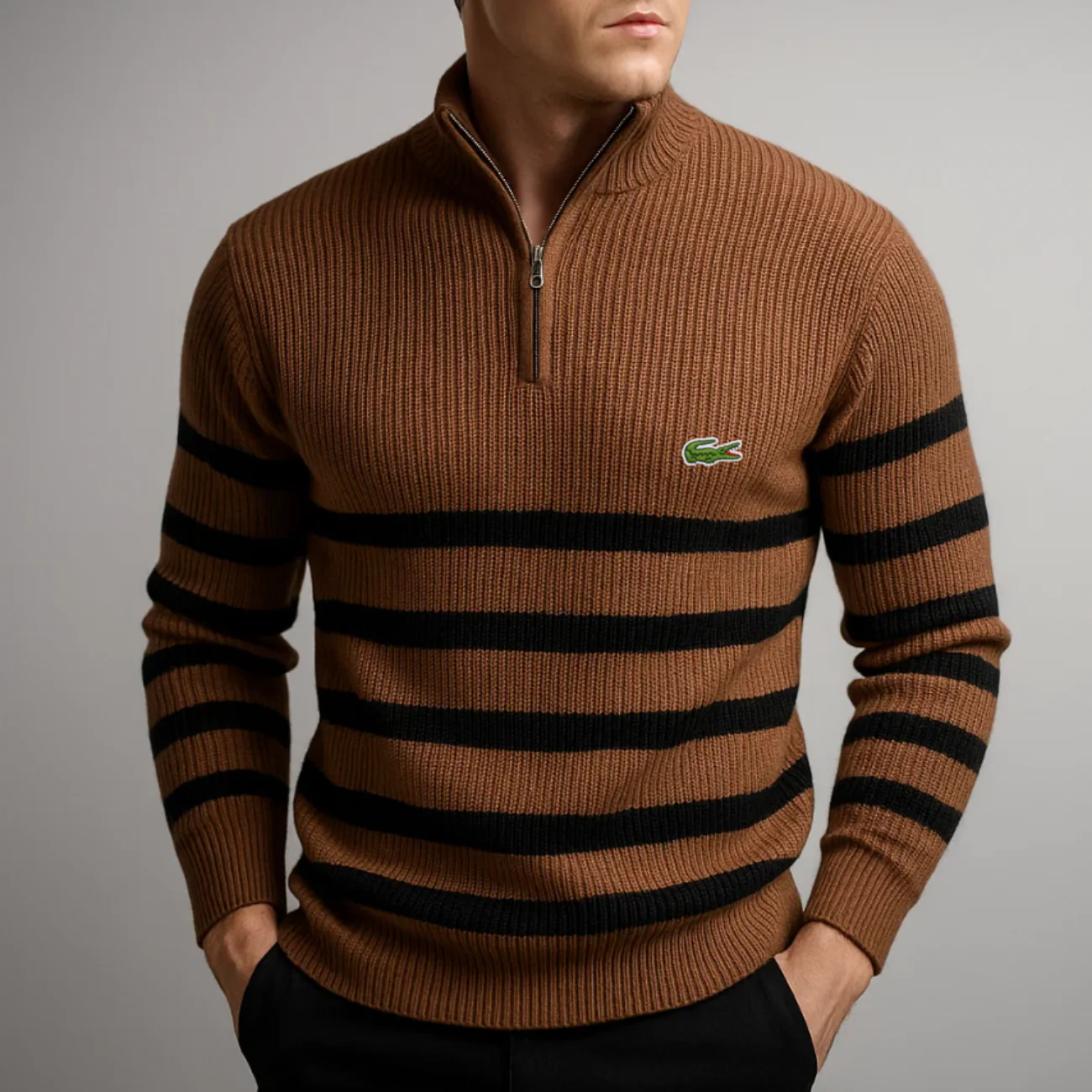 Classic Striped Zip-Up Sweater - Clearance Sale - Image 3