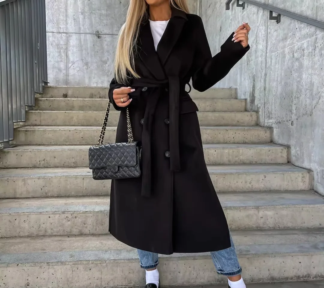 Eleanor – Women’s Long Double-Breasted Coat with Belt - Image 4