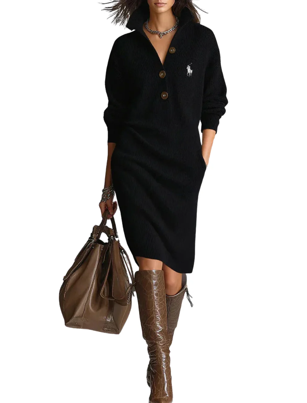Elegant Ribbed Knit Midi Dress || Clearance Sale
