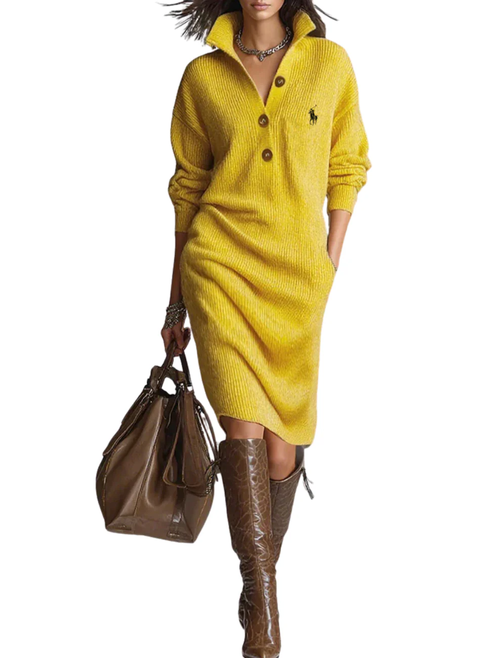 Elegant Ribbed Knit Midi Dress || Clearance Sale - Image 3