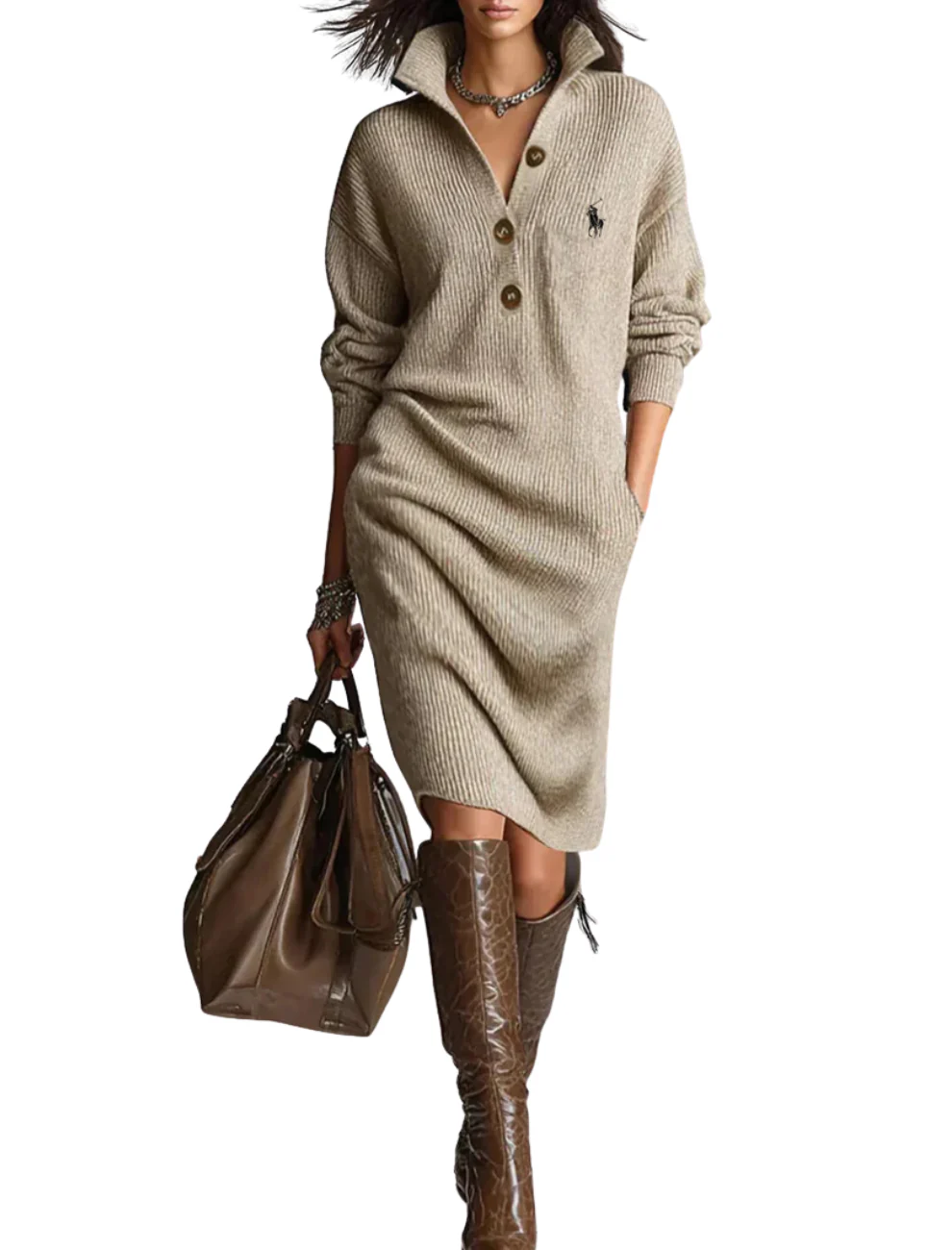 Elegant Ribbed Knit Midi Dress || Clearance Sale - Image 4