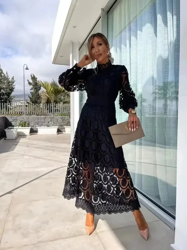 Geometric Lace Midi Dress for Women - Image 2
