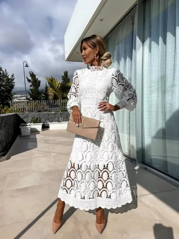 Geometric Lace Midi Dress for Women - Image 3