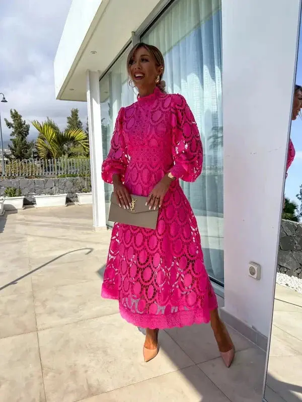 Geometric Lace Midi Dress for Women - Image 4