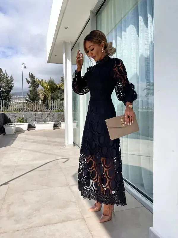 Geometric Lace Midi Dress for Women - Image 6