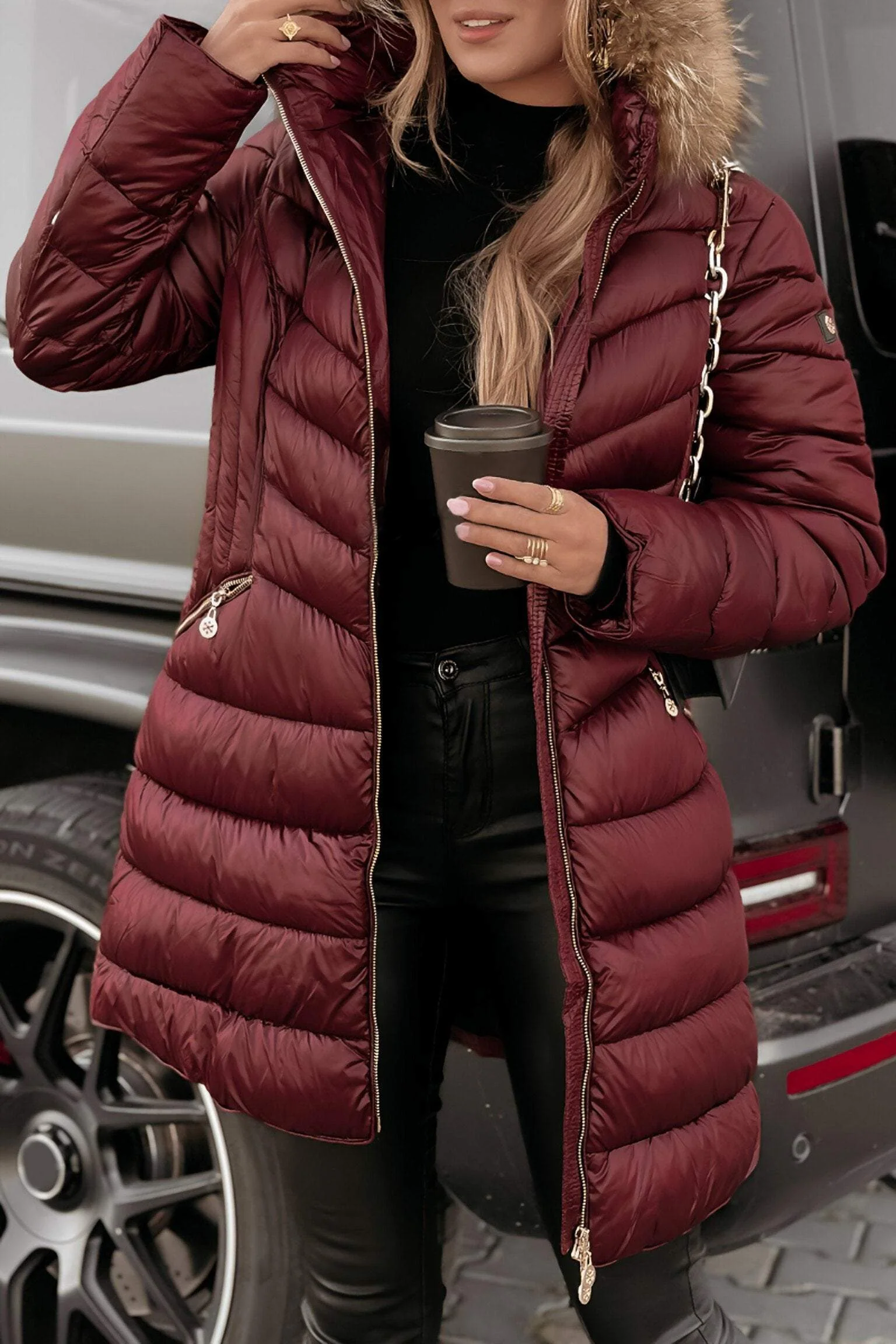 Harper - Women's Hooded Winter Jacket in Soft Cotton - Image 5