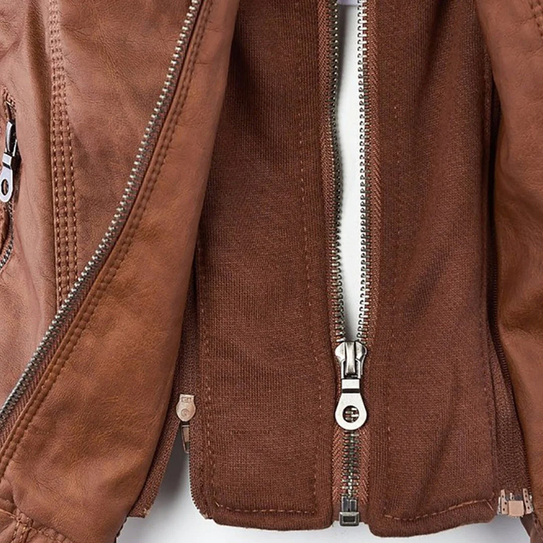 Hooded Leather Jacket for Women - Image 10