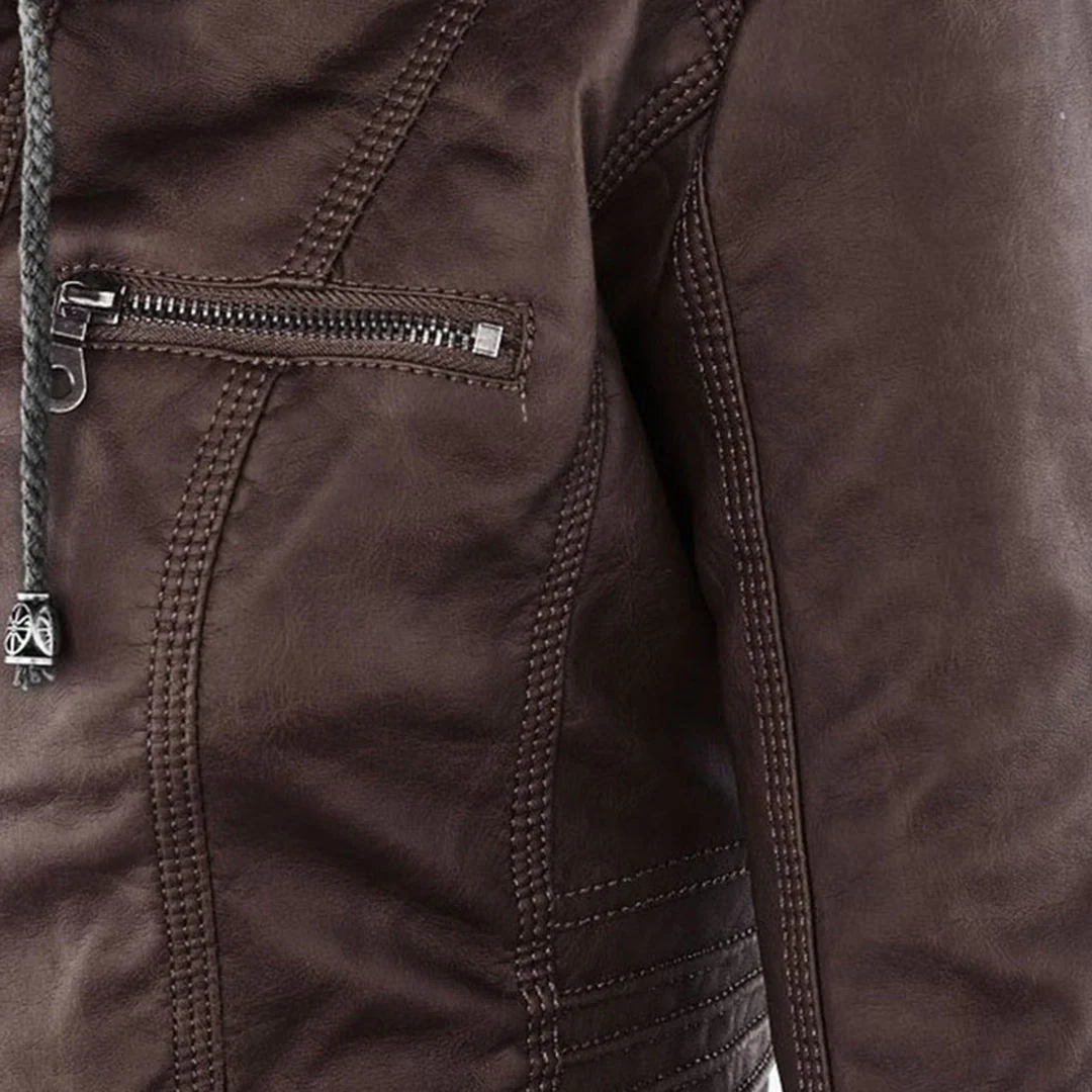 Hooded Leather Jacket for Women - Image 15