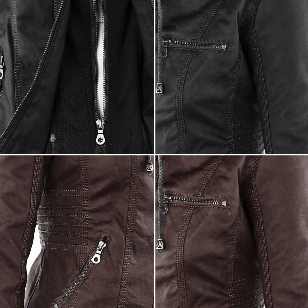 Hooded Leather Jacket for Women - Image 16