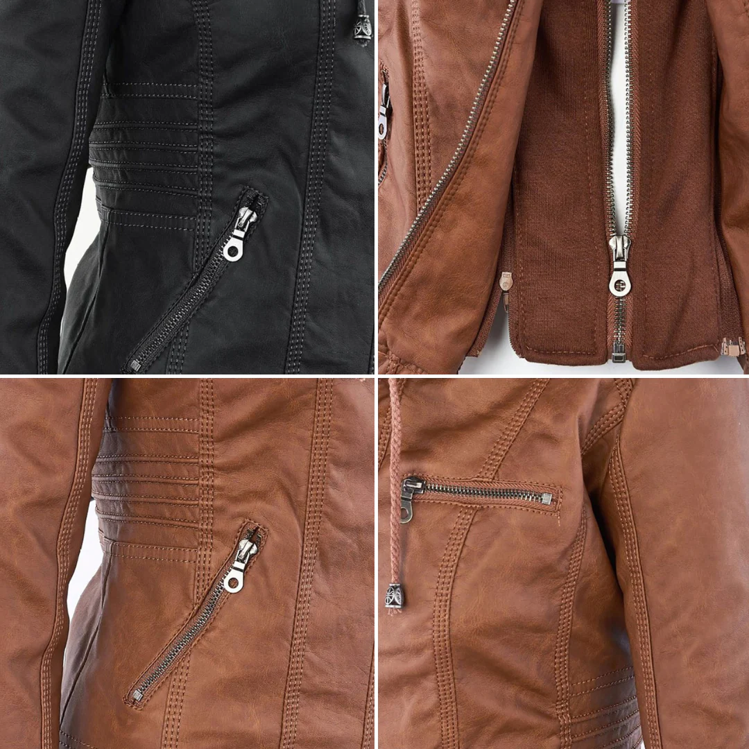 Hooded Leather Jacket for Women - Image 17
