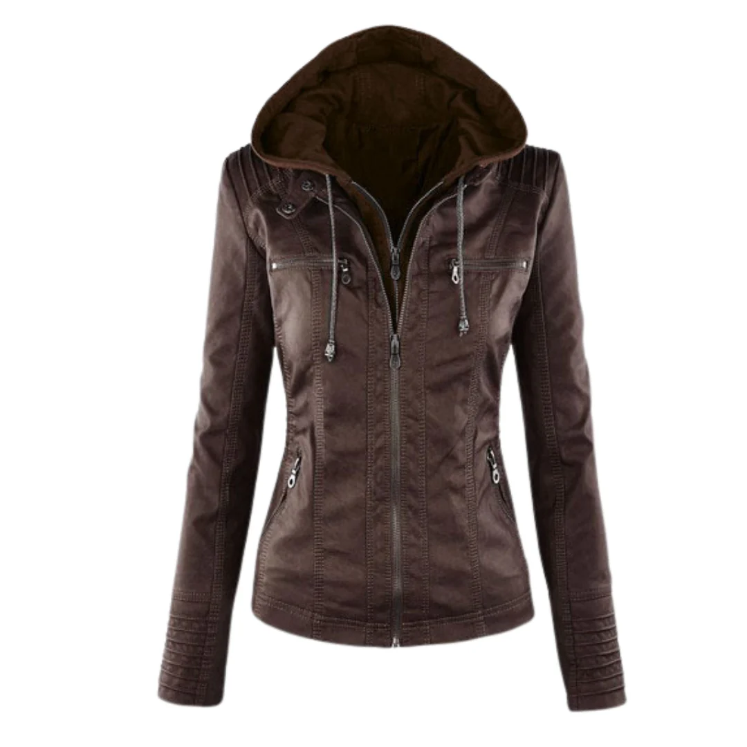 Hooded Leather Jacket for Women - Image 3