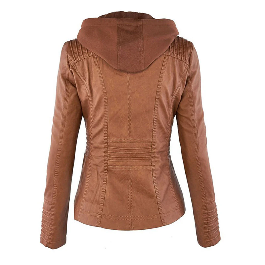 Hooded Leather Jacket for Women - Image 5