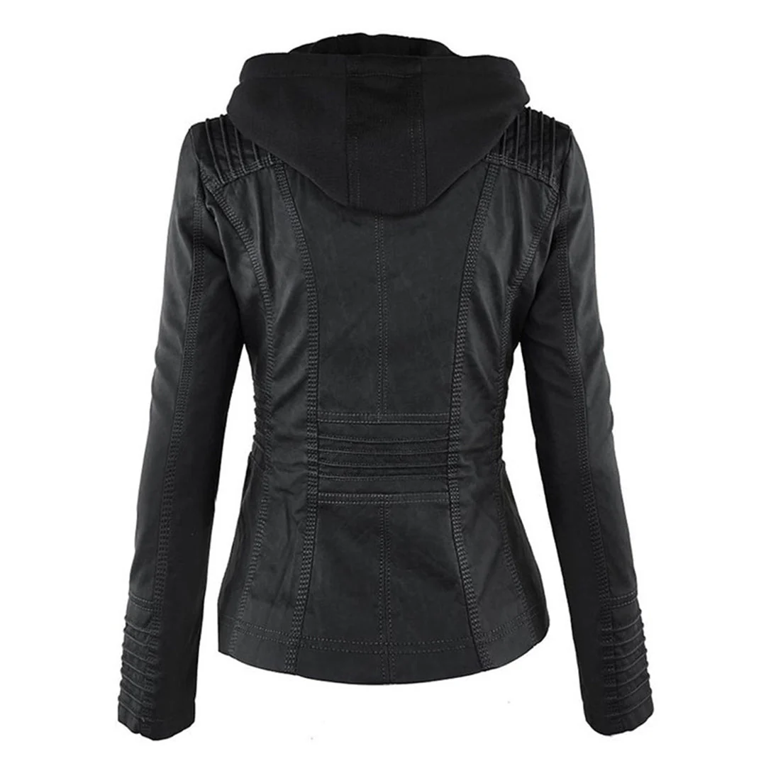 Hooded Leather Jacket for Women - Image 7