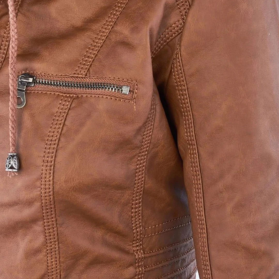 Hooded Leather Jacket for Women - Image 8