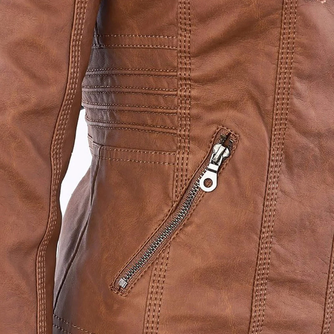 Hooded Leather Jacket for Women - Image 9