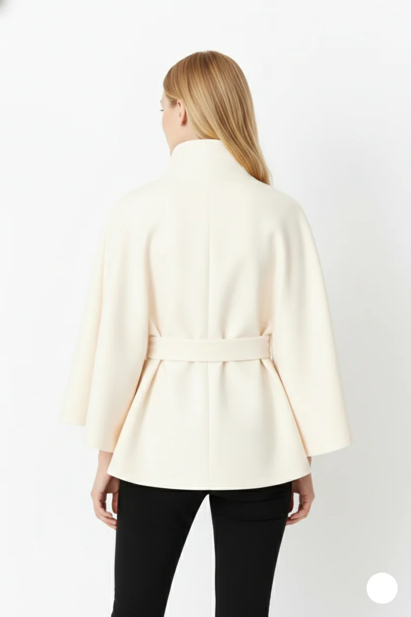 Isabelle – Women’s Wool Coat with High Collar and Removable Belt