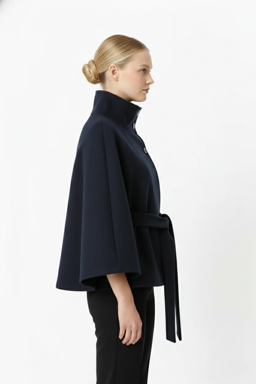 Isabelle – Women’s Wool Coat with High Collar and Removable Belt - Image 15