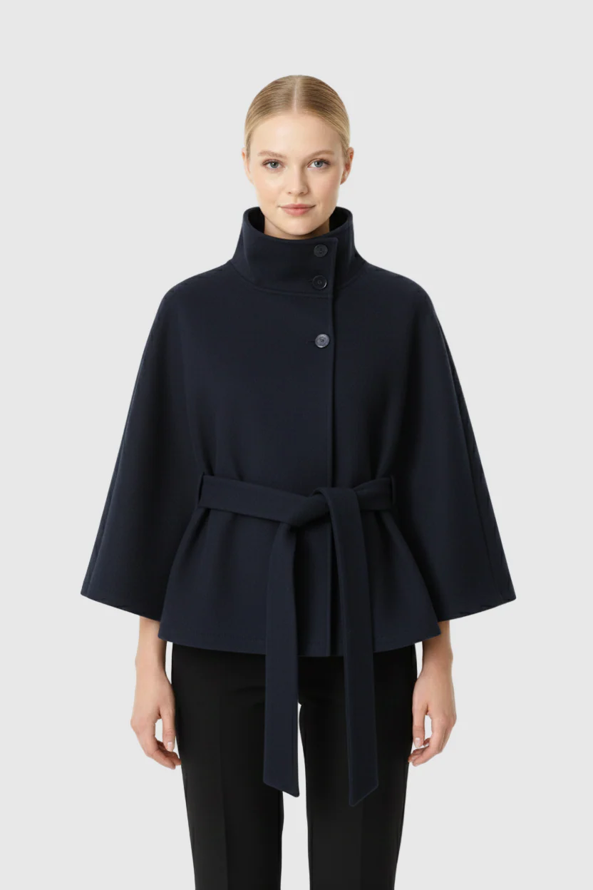 Isabelle – Women’s Wool Coat with High Collar and Removable Belt - Image 2