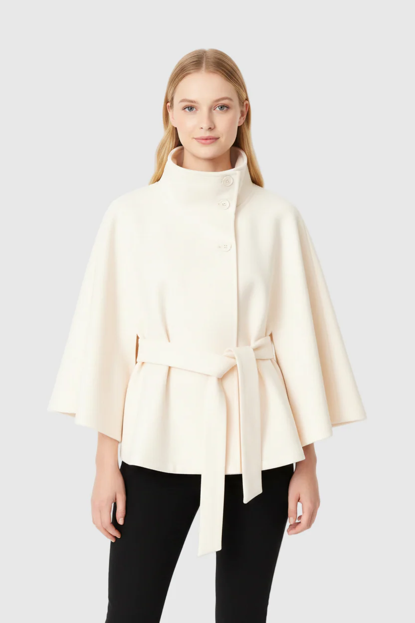 Isabelle – Women’s Wool Coat with High Collar and Removable Belt - Image 5
