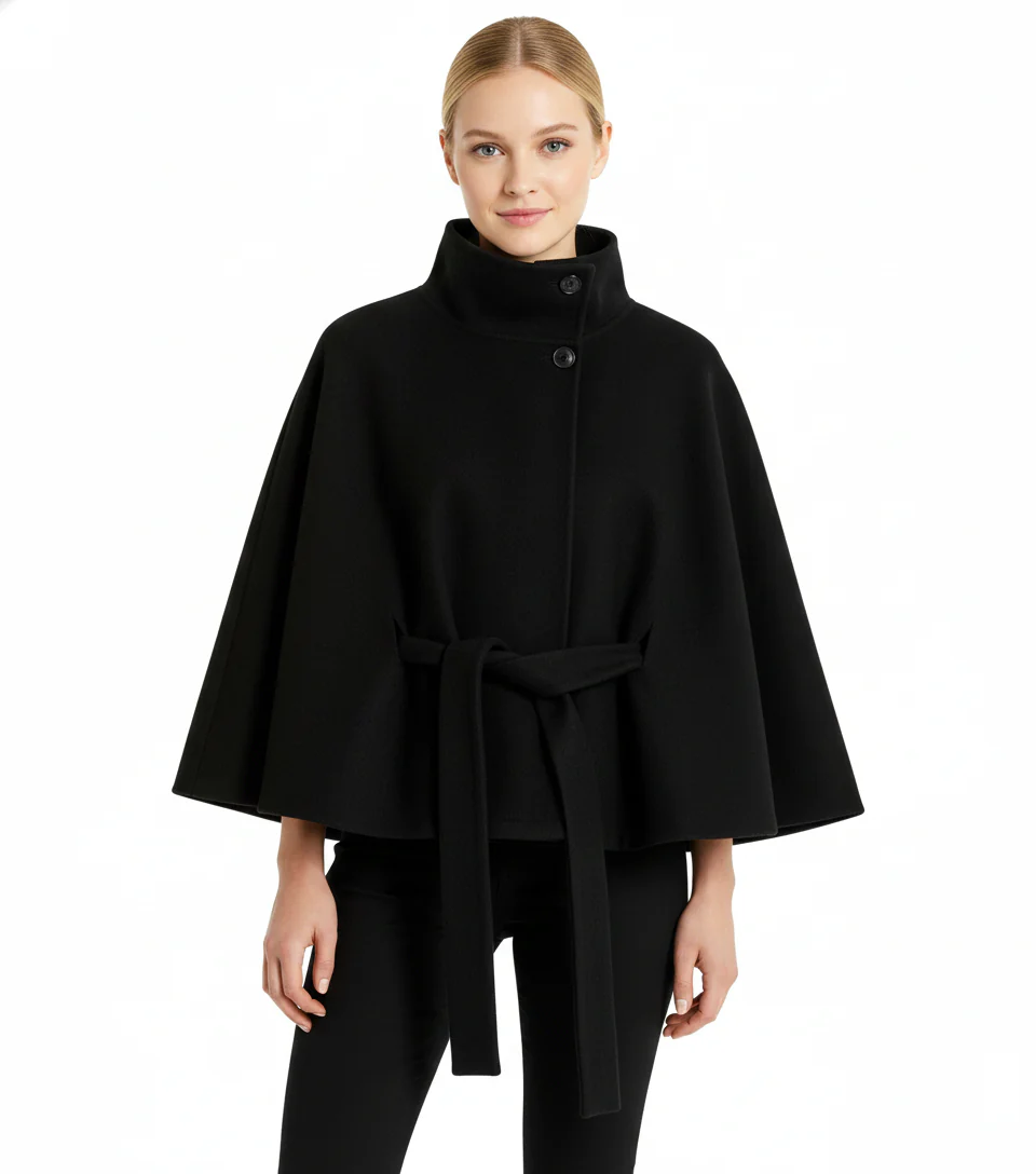 Isabelle – Women’s Wool Coat with High Collar and Removable Belt - Image 6
